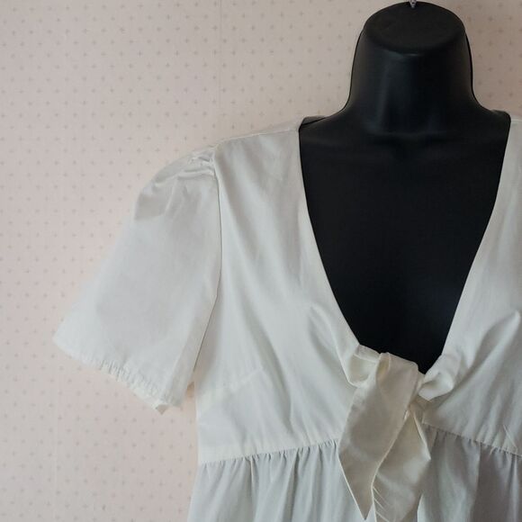 NEW * Madewell Women's Coquette Babydoll Deep-V Tie Front White Midi Dress 6 - Picture 2 of 11